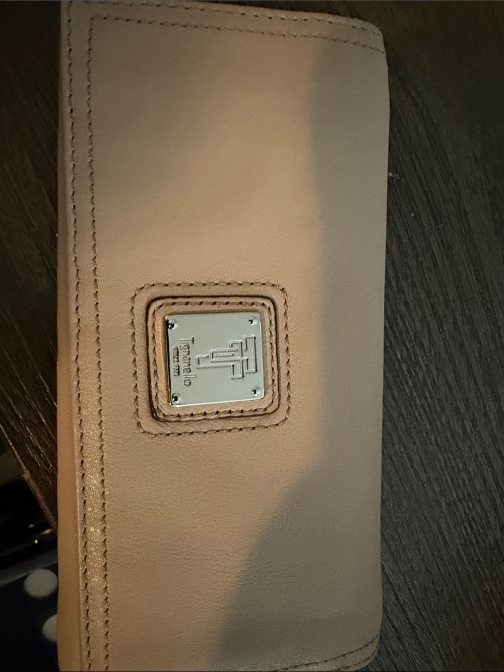Tignanello Beige Leather Continental Wallet with Silver Plaque
